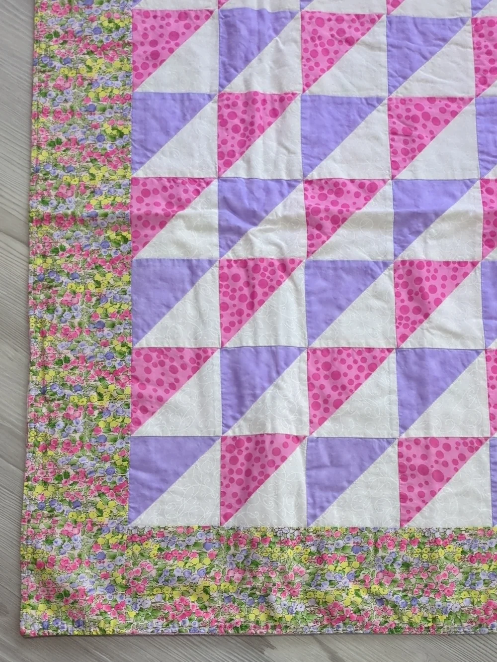 Handmade Baby Quilt Blanket Pink Purple Floral Patchwork Nursery Gift